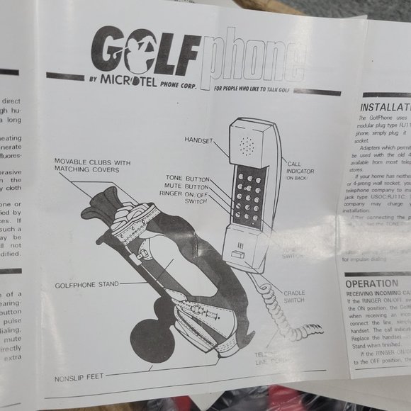 Vintage Bondwell Black/Red Golf Bag Desk Telephone~c. 1989~Open Box! - Picture 16 of 16